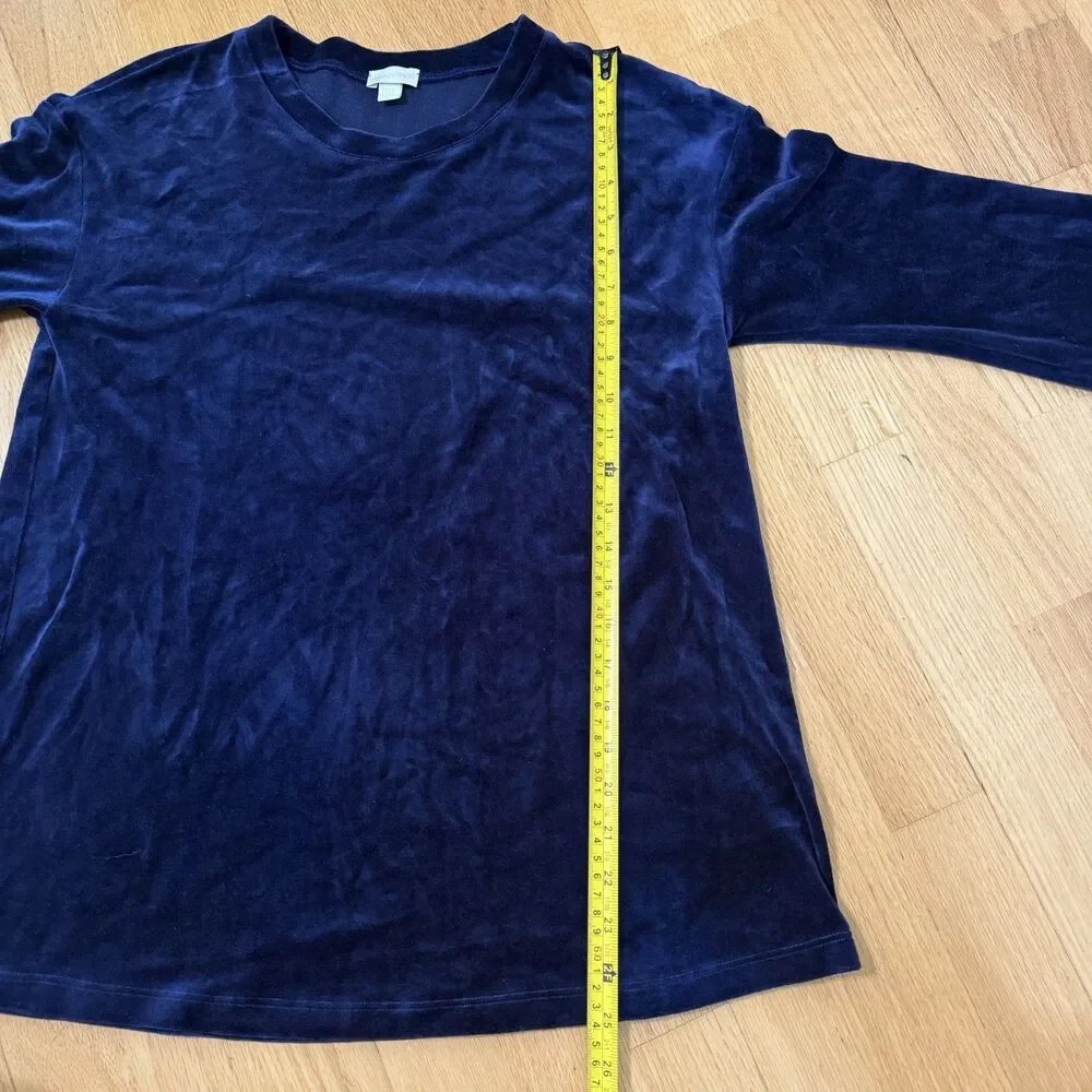 Hanro $180 Long Sleeve Velour Sleepshirt Intense Blue XS Pullover Favorites Cozy